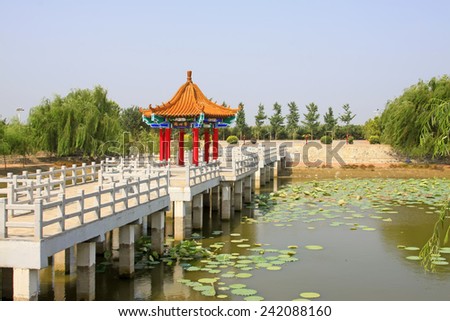 traditional Chinese architectural style Bridges and pavilions in the countryside,  on august 7, 2014, Luannan County, Hebei Province, China.