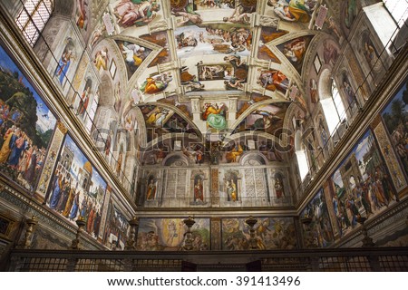 VATICAN CITY, ROME - MARCH 02, 2016: Interior and architectural details of the Sistine chapel, March 02, 2016,  Vatican city, Rome, Italy.