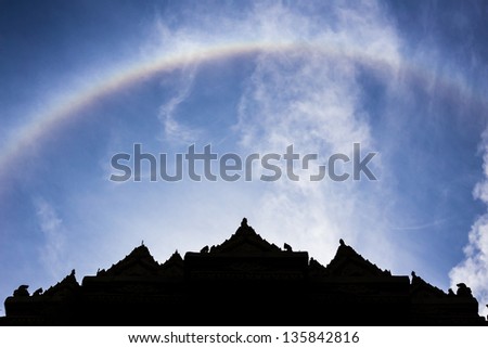 Sun halo with silhouette temple