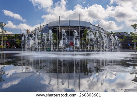 SINGAPORE - FEBRUARY 28, 2015: Say scene of Singapore National Stadium. Singapore National Stadium is a 55,000 seats multi-purpose arena which has a retractable roof.