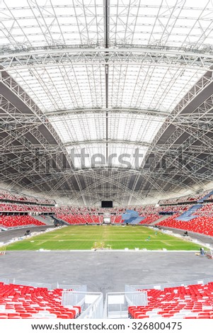 SINGAPORE - FEBRUARY 28, 2015: Interior view of Singapore National Stadium. Singapore National Stadium is a 55,000 seats multi-purpose arena which has a retractable roof.
