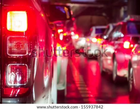 Crowded car in the bad traffic night in Bangkok