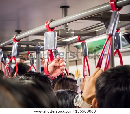 Crowded people in the mass public transportation