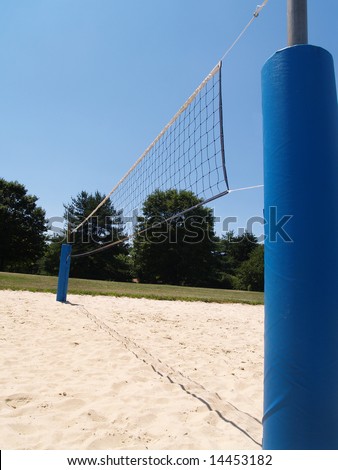 side-view of an outdoor sand volleyball court
