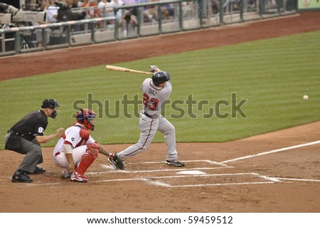 PHILADELPHIA, PA - JULY 7: Matt Diaz of the Atlanta Braves.  The game was played on July 7, 2010 in Citizen\'s Bank Park in Philadelphia against the Philadelphia Phillies.