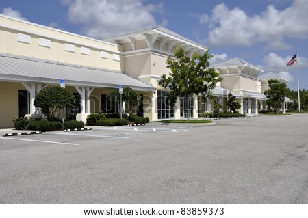 Facades of an office or retail stores in a new strip mall.