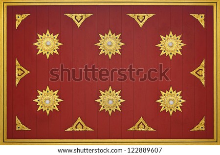 Buddha temple ceiling decoration, Golden on red