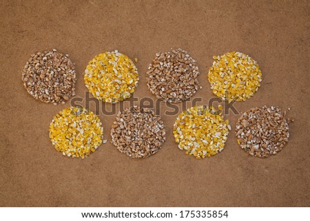 corn grits and  wheat, circles