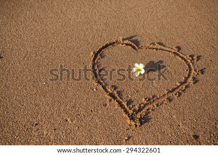 Wallpaper, holidays background. Heart and exotic  flower  at the beach