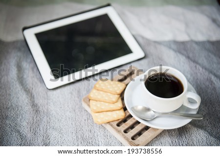 Coffee with bread or cookies for breakfast,mobile,technology