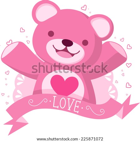 Pink Teddy bear with love banner vector illustration Pink Teddy bear with love banner vector illustration