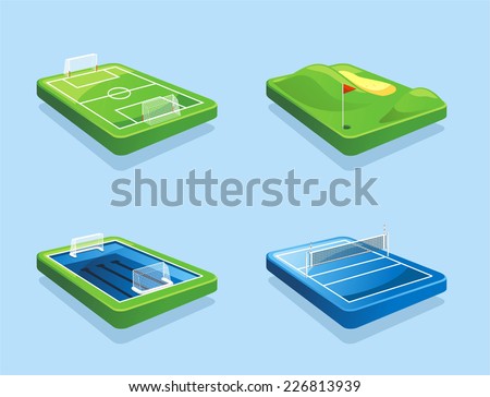 Golf course Football field Water polo field Volleyball field vector illustration cartoon Golf course Football field Water polo field Volleyball field vector illustration cartoon