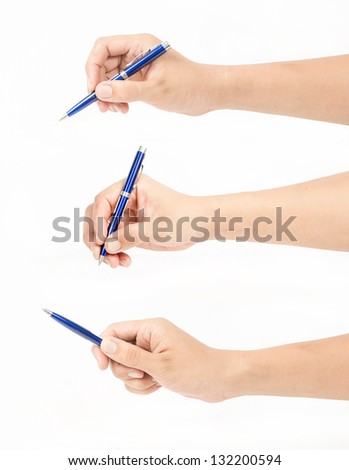 male hand with pen isolated on white background