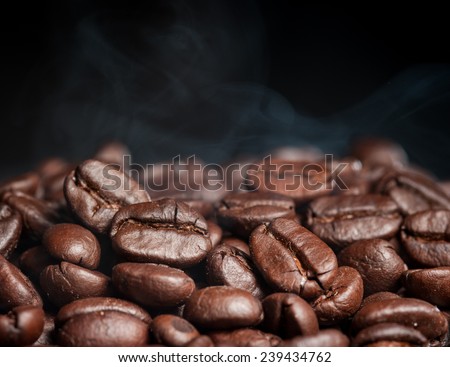 Coffee beans roasting with smoke