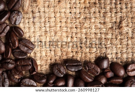 coffee beans on canvas,Selective focus  coffee beans