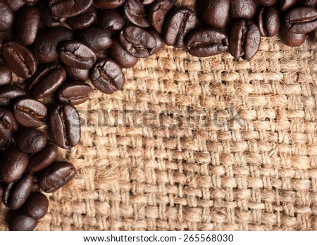 coffee beans on canvas,Selective focus  coffee beans