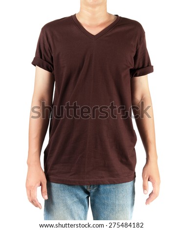 brown t shirt on man template on white background