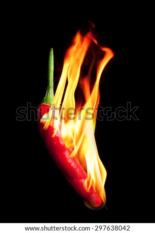 Red chili pepper with fire