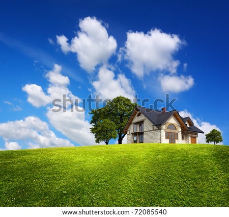 Family house on a green hill
