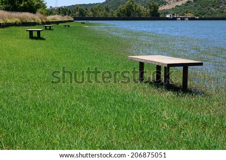 landscape with swamp area with picnic tables