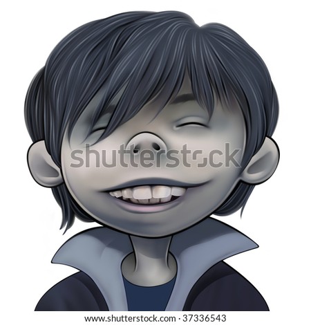 stock photo : Happy Boy with big teeth and black hair