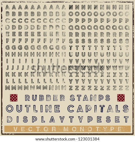 Typeset of rubber stamp outline characters Typeset of rubber stamp outline characters