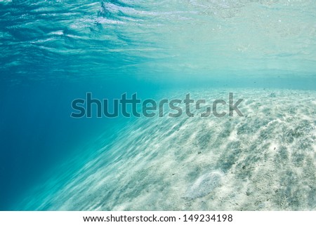 A shallow sand flat drops towards deep water in the Solomon Islands.  This area is found within the Coral Triangle and is high biological diversity.