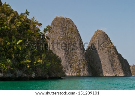 Idyllic limestone islands have been eroded by physical, chemical, and biological forces into mushroom-like shapes in Raja Ampat, Indonesia.  This region is known for its high marine diversity.