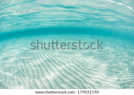 Intense sunlight cascades down on a shallow Caribbean sand flat that has been rippled by waves and currents.