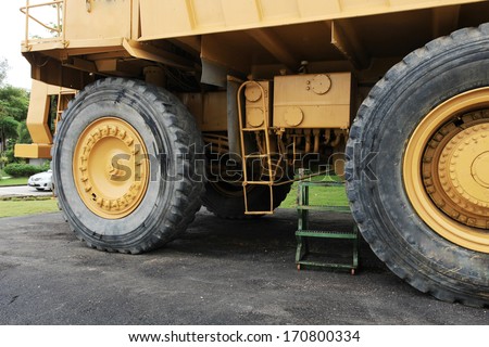 Heavy mining truck, big wheel