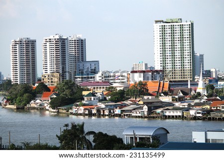 BANGKOK - THAILAND - NOVEMBER 13 : Landscape beside Chaophraya river the main river of Bangkok on Nov 13, 2014 Bangkok, Thailand