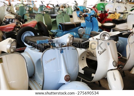 NAKHONPHATHOM-THAILAND-May 2 : The old and vintage cars show in Jessada Technique Museum on May 2,2015 Nahkonprathom Province, Thailand