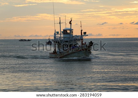 May 28, 2015 : KHANORM, THAILAND. Fishing boat at bay of Khanorm southern region of Thailand.