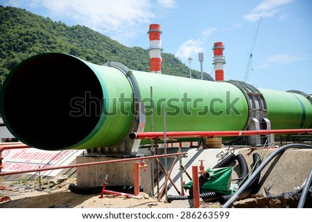 Construction of gas combine cycle power plant with cooling water piping system in Khanorm , southern region of Thailand.