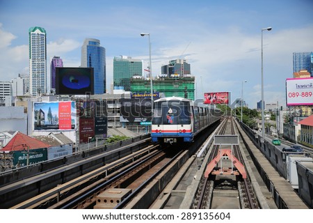 BANGKOK -THAILAND - MAY 17 : Landscape and electric sky train in Bangkok capital of Thailand on May 17, 2015 in Bangkok city, Thailand