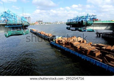NONTHABURI -THAILAND - JUNE 28 : Boat transportation in Chaophraya river of Thailand on June 28, 2015 in Nonthaburi province, Thailand