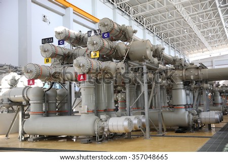 NOVEMBER 29, 2014 : NAN - THAILAND : Under installation of equipment for Extra high voltage electrical power 500 kV Gas Insulated Switchgear. ( GIS )