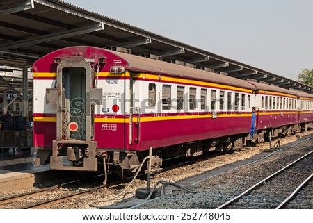 BANGKOK , THAILAND- FEBRUARY 04,2015: Wagons at railway station Hua Lamphong in Bangkok. Hua Lamphong opened in 1916 and  serves apprx 70,000 passengers and 150 trains each day.
