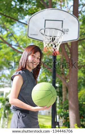 Female basketball player with a ball