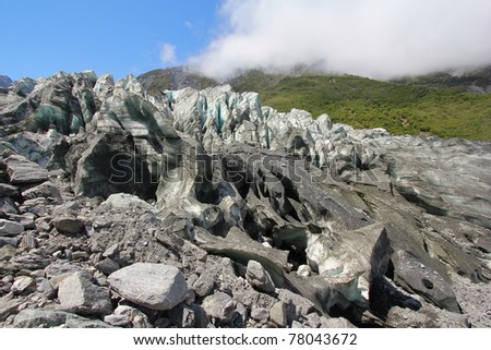 Jagged rocky surface on Fox Glacier
