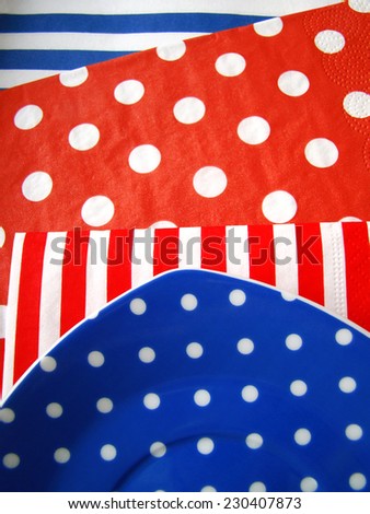 Jumbo Polka Dot, Gingham and Diagonal Stripes Patterns in Aqua Blue, Dark Red and White