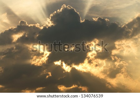 light and cloud when sunset on sky, sun rays through clouds