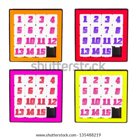 Pocket sliding fifteen puzzle game four color frame on white background