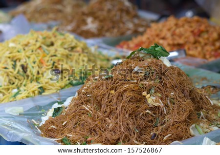 Fired noodles with vegetable with many menu