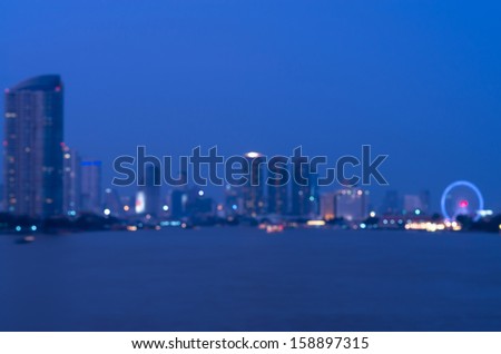 bangkok cityscape rivew view at twilight time, Blurred Photo