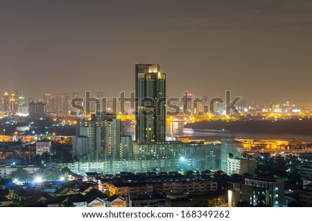Bangkok cityscape which can see river view at twilight, thailand