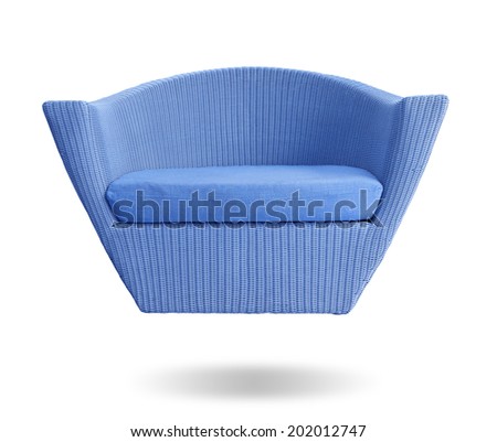 sofa furniture weave bamboo chair blue color on white background