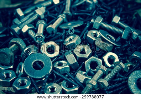 used nut and bolts for equipment industrial background