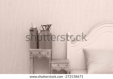Closeup decorate paint brush in Luxury Interior bedroom