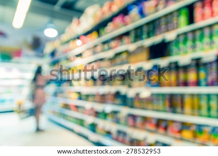 Supermarket blur background with bokeh, Miscellaneous Product shelf